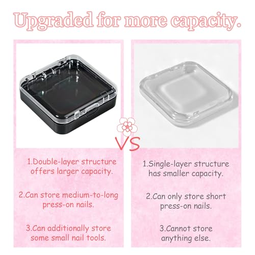 Uyolaxed 6pcs Press On Nail Storage Box Set - Black Double-Layer