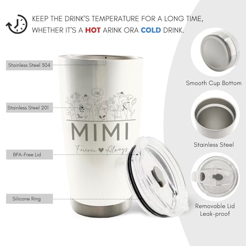 20oz Travel Coffee Mug Tumbler with Lid & Straw - Stainless Steel Gift for Grandma, Christmas, Birthday