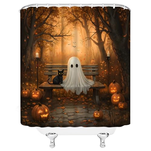Halloween Ghost Shower Curtain - 70 x 70 Inch Spooky Bathroom Decor
