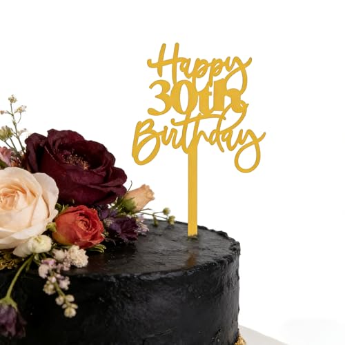Happy 30th Birthday Cake Topper - Gold Acrylic Decoration