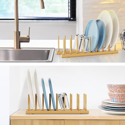 Mukylar 8-Slot Bamboo Dish Drying Rack - Eco-Friendly Plate & Bowl Organizer