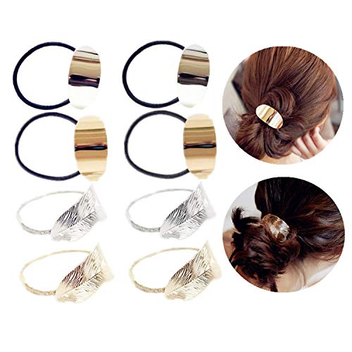 JinYu Metal Leaf Hair Ties 8 Pcs Elastic Ponytail Holder Set