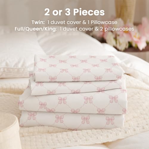Twin Pink Bow Duvet Cover Set - Reversible & Soft