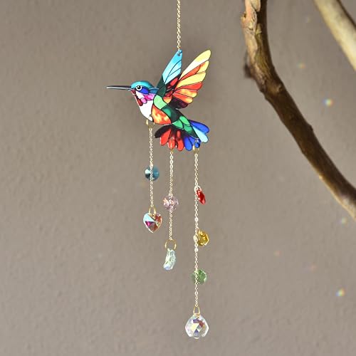 Colorful Hummingbird Crystal Suncatcher Hanging Garden Decor