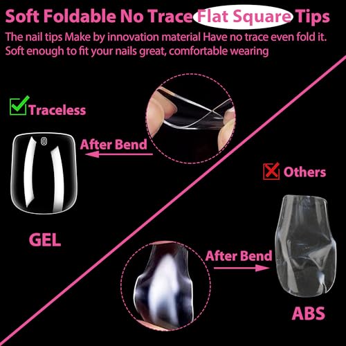 UNA GELLA Extra Short Square Gel Nail Tips - 216 Pcs Clear Full Cover