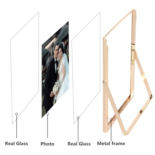 Gold 8x10 Inch Floating Picture Frame 2 Pack - Adjustable Tabletop & Wall Mount