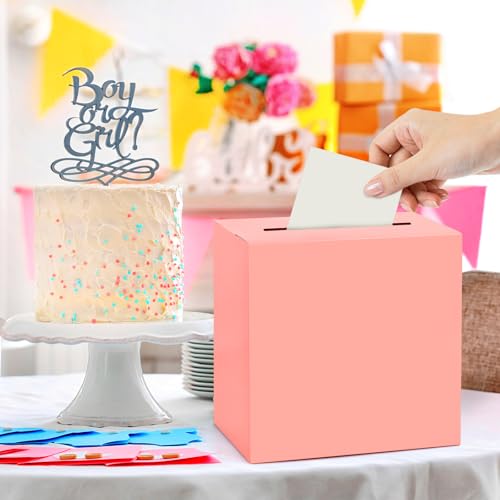 Pink Card Box for Weddings, Birthdays & Parties - 9x5x9 Inches