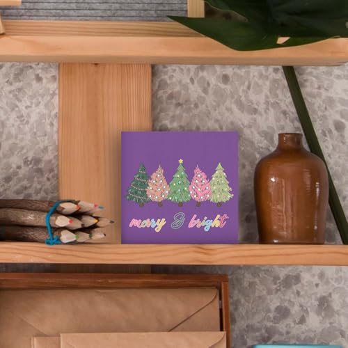 Purple Christmas Tree Wooden Box Sign - 5x5 Desk Decor