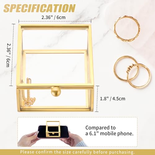 Gold Glass Jewelry Box - Square Decorative Storage for Rings & Keepsakes