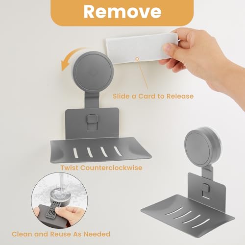 HASSLICKIT Suction Cup Soap Holder - Rustproof Wall Mounted Dish, Matte Grey
