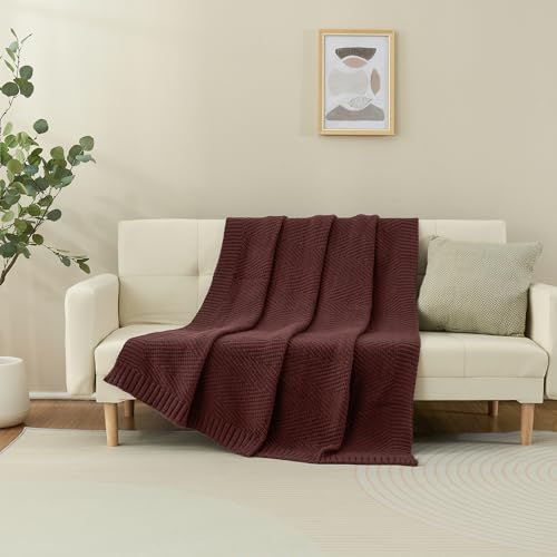 Brown Knitted Throw Blanket for Couch 50x60 Chevron Bed Knit Throws - LONG CREATE
