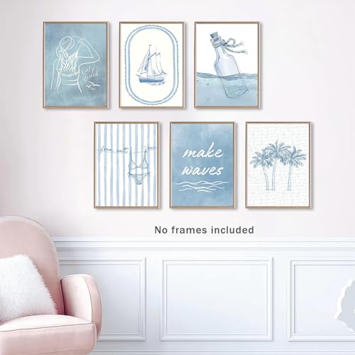 Blue Coastal Wall Art Set - Beach Poster Prints for Girls' Room