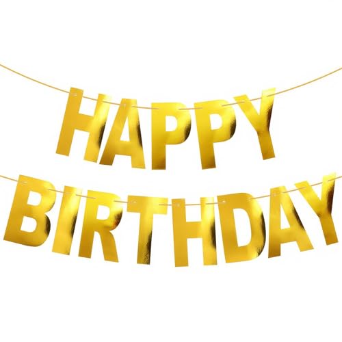 Personalized Happy Birthday Banner Garland - Shiny Gold Decor
