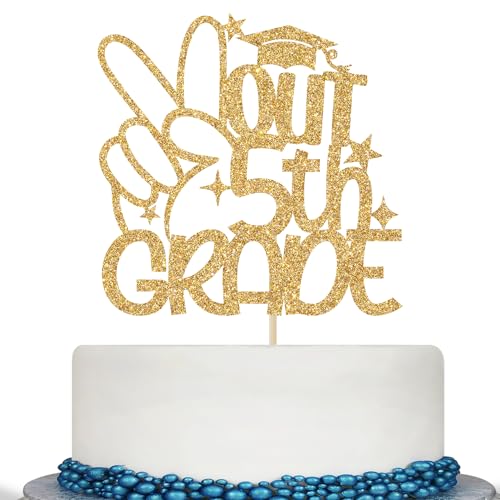 Gold Glitter 5th Grade Cake Topper - Graduation Party Decor
