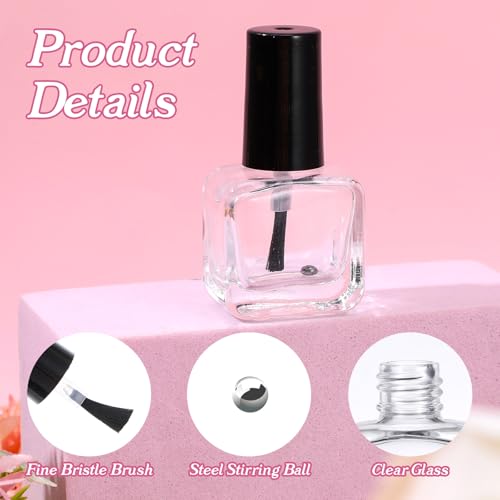 Sibba Empty Nail Polish Bottles with Brush and Funnel - 5ml Clear Glass Container for DIY Nail Art and Samples