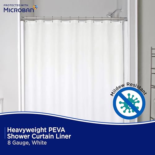 Kenney Microban Waterproof PEVA Shower Curtain Liner 70x72 White with Rust-Resistant Grommets