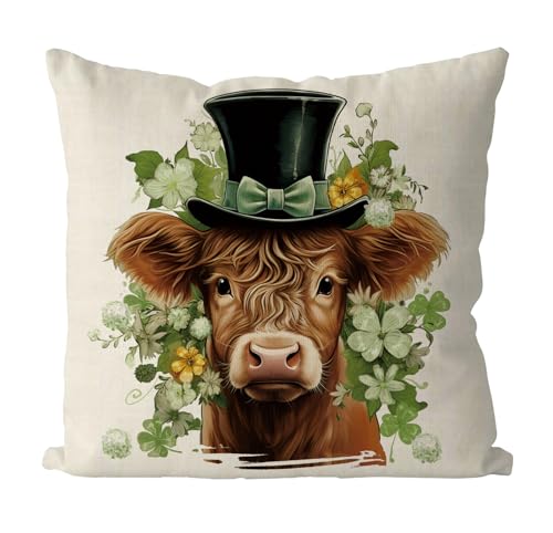 St. Patrick's Day Pillow Covers 18x18 Inch Cow & Shamrock Design