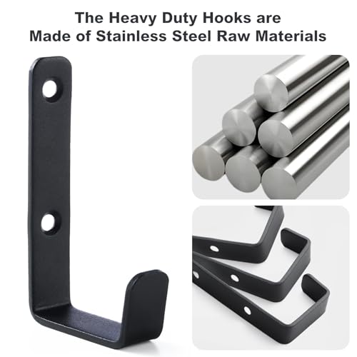 IBERDE Black Heavy Duty Stainless Steel Wall Hooks (6 Pack) for Garage, Coat, Towel & More