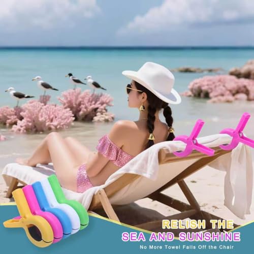 Punrafu 10-Pack Beach Towel Clips - Rust-Resistant Stainless Steel, Strong Grip for Thick Towels, Bright Colors