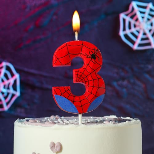 Spider Number 3 Birthday Candle with Crystal Web Design - 2.76 Inch