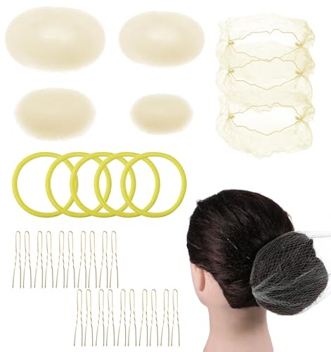 32-Piece Blonde Hair Donut Bun Maker Kit with Nets, U-Pins and Bands