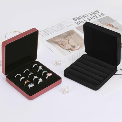KUKUVR Travel Jewelry Organizer Box for Rings & Earrings - Black