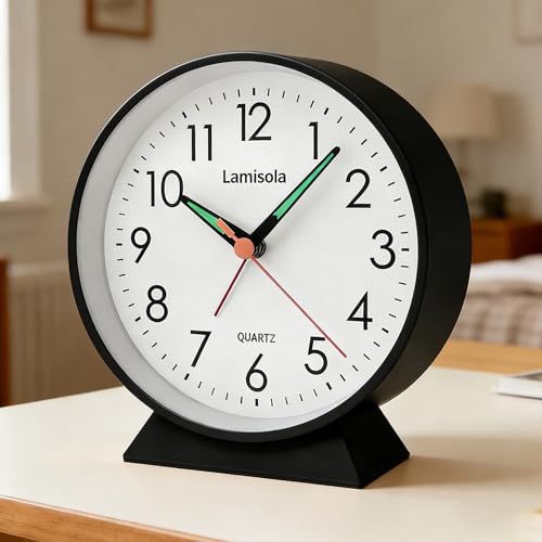 4.5 Inch Black Silent Analog Alarm Clock with Night Light