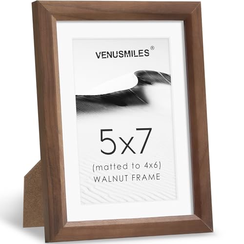 Venusmiles 5x7 Solid Walnut Picture Frame with Removable Mat