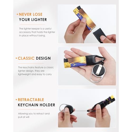 10 Pcs Retractable Lighter Clip Holder, Keychain Lighter Leash with Clip (Black)
