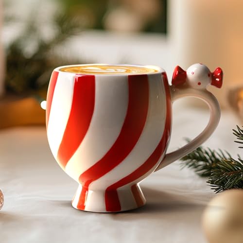 Christmas Candy-Shaped Ceramic Mug - 12 OZ Holiday Coffee & Tea Cup with Handle - Gift Ready