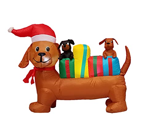 Lighted Christmas Inflatable Dogs with Gift Boxes - 4 Ft Holiday Yard Decor