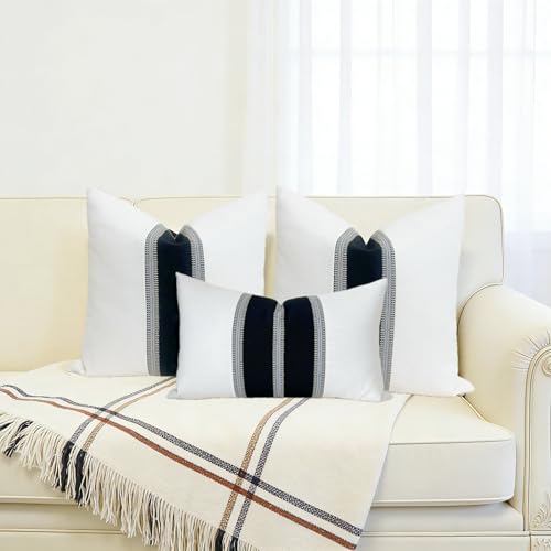 Slow Cow Black White Patchwork Throw Pillow Covers 18x18" - Pack of 2
