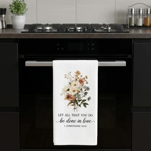 ZUZIMIRA Maroon Waffle Weave Kitchen Towel - Bible Verse Christian Gift