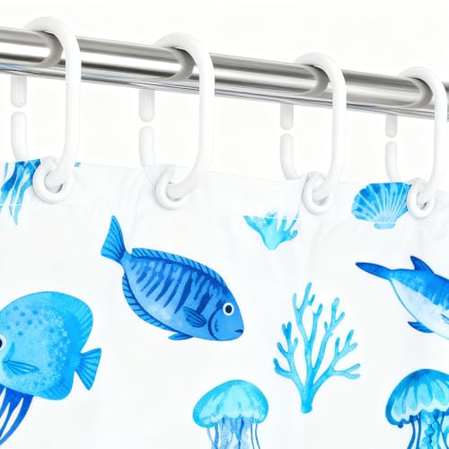White 12-Pack Plastic Shower Curtain Rings C-Shaped Bathroom Hooks - DESKEMAI
