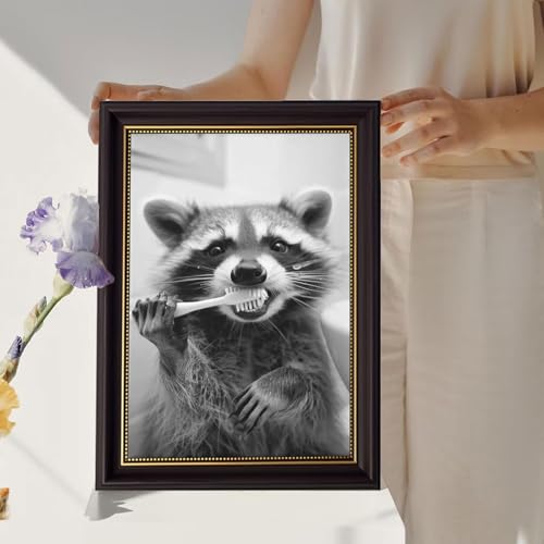Funny Raccoon Bathroom Wall Art - 9x11 Framed Canvas Print