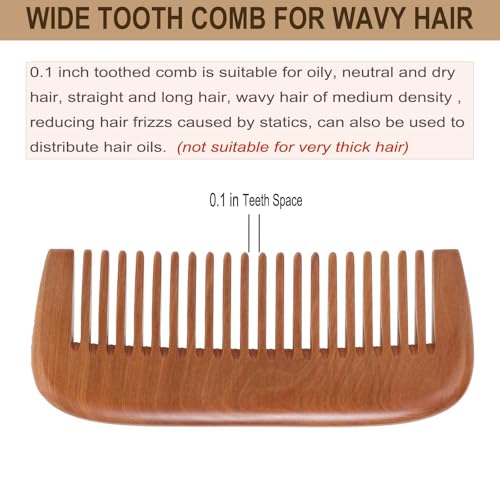 Natural Wooden Hair and Beard Comb Anti-Static Peachwood Scalp Massager with Pouch