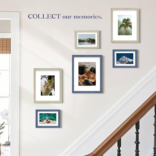 An&He 5x7 Wooden Picture Frame - Blue Wood Photo Frame for Wall or Tabletop