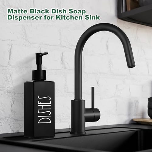 RACOBOT Matte Black Glass Dish Soap Dispenser - Farmhouse Style, 12.3 fl oz