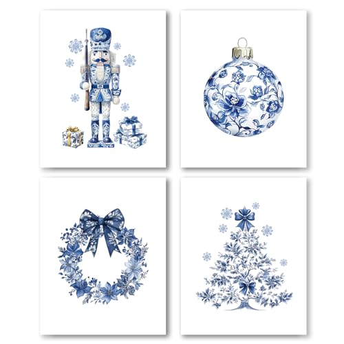 Chinoiserie Christmas Wall Art Prints Set of 4 - 8x10 Inch Unframed Decor