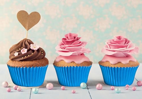 Blue Foil Cupcake Liners - 100 Pack Standard Muffin Baking Cups