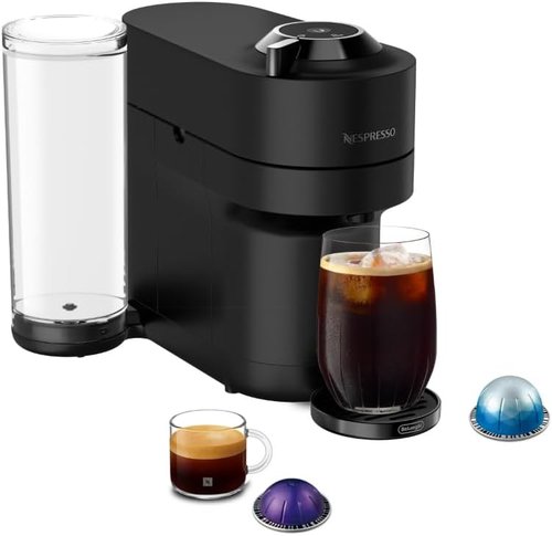 De'Longhi Nespresso Vertuo Pop+ Coffee & Espresso Maker - Sleek Black Matte with Dark Chrome Finish