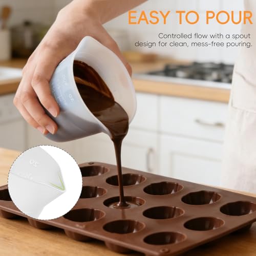 TUZAZO Silicone Measuring Cups with Pour Spout - 4-Pack for Melting Chocolate