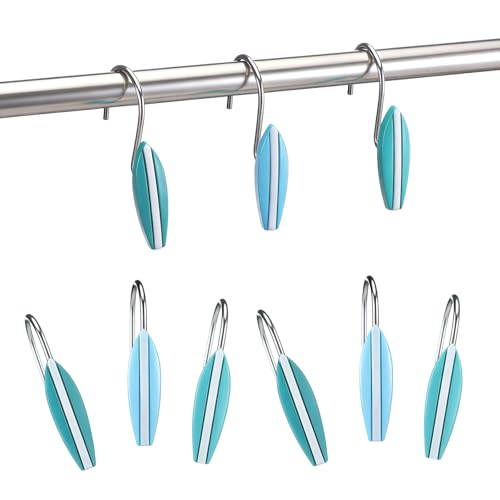 Surfboard Shower Curtain Hooks - 12 Pcs Ocean Theme Bathroom Decor