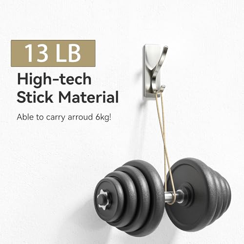 pickpiff Brushed Nickel Self-Adhesive Hooks 4 Pack, 13LB Heavy Duty Wall Hangers for Coat Towel Keys