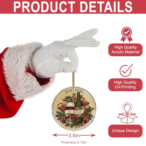 Partners in Wine Funny Acrylic Christmas Ornament Holiday Decor