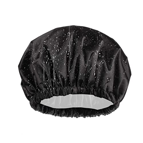 ZKLLGHE Reusable Waterproof Shower Cap for Women and Men Black Double Layer