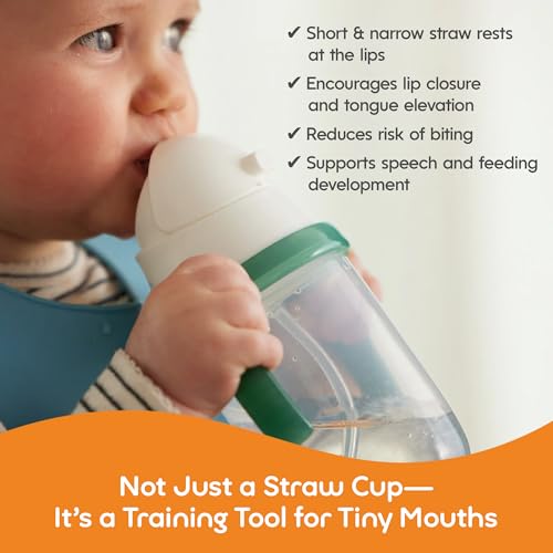 NumNum Baby Straw Cup 6-12 Months, Weighted Sippy Cup 7 oz Blue - Spill-Proof & Easy to Clean