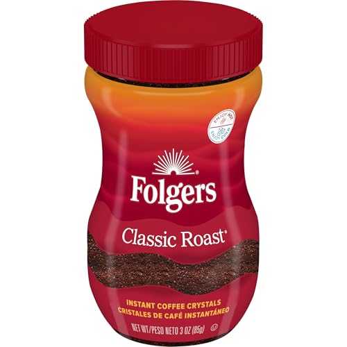 Folgers Classic Roast Instant Coffee 3 Oz Jar | Easy Dissolve, Rich Flavor