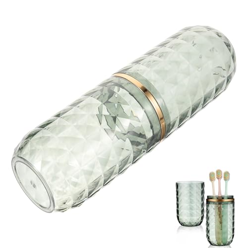 Awleynz Green Travel Toothbrush Holder with Cover & Cup - Bathroom Organizer