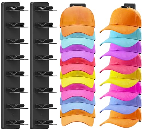 2 Pack Wall-Mount Hat Organizer for Baseball Caps - Space-Saving Rack